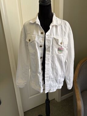 Pusheen White Denim Jacket with Cupcake Patch